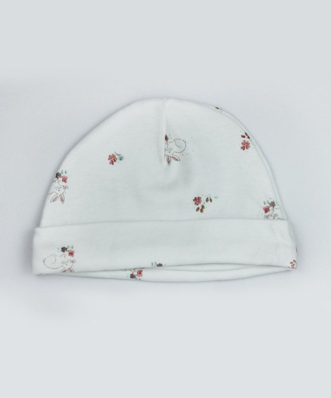 bunny and floral print white cap