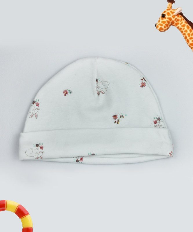 bunny and floral print white cap
