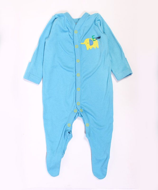 Elephant embroidery on blue baby jumpsuite