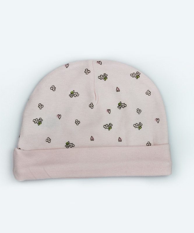 Hearts and Flowers Pink Baby Cap