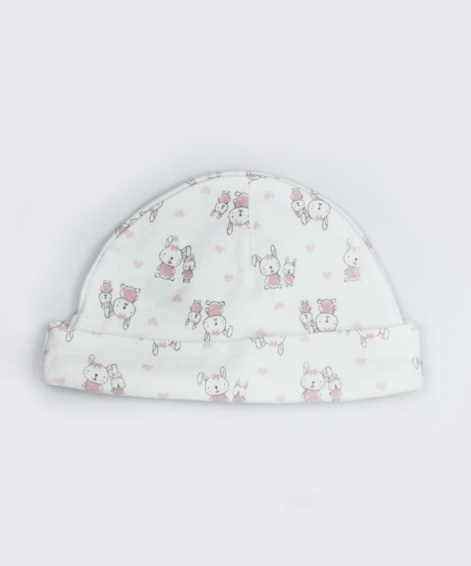 pink bunny white baby cap