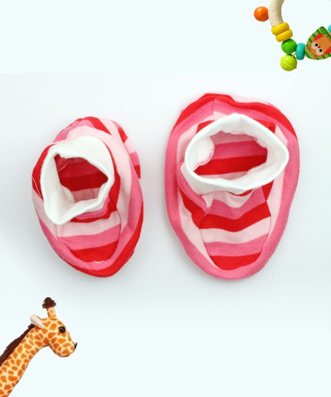 Pink Red and White Strips Baby Booties