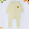 Sleepy Bee print on pale yellow baby jumpsuite