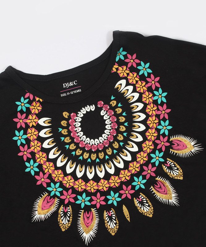 black kids top with colorful print