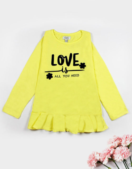 bright yellow kids top with love