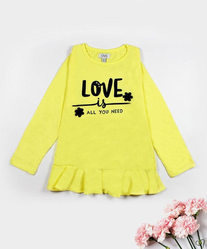bright yellow kids top with love