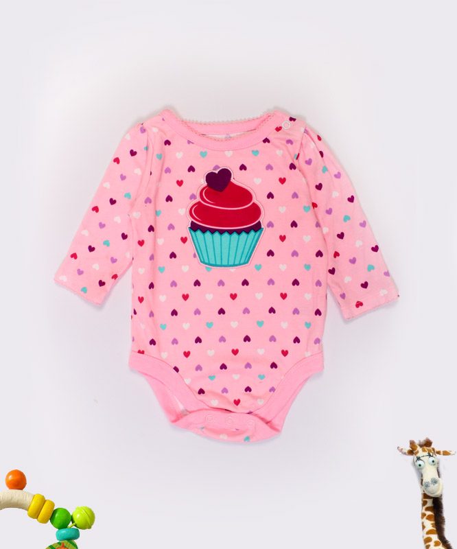 cup cake on pink baby onesies