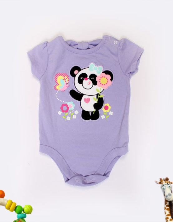 cute panda on a violet baby onesies