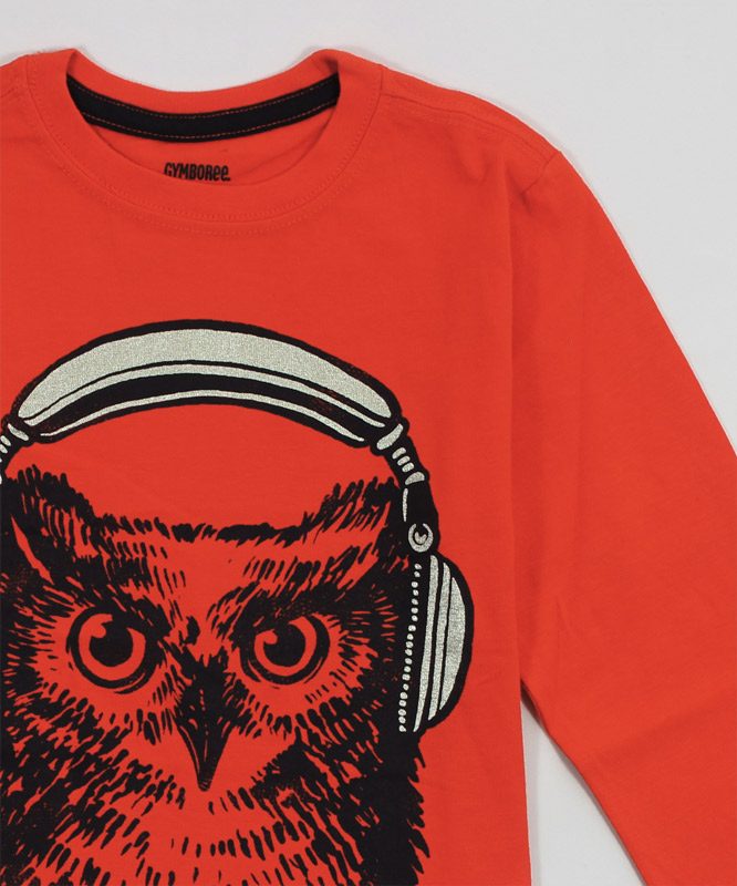 orange kids t shirt with cool owl print