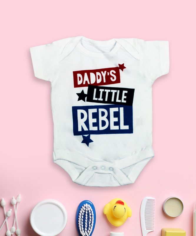 Daddy's Little Rebel White Baby Rompers