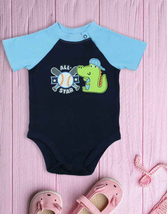 All Stars Dino on Black and Blue Baby Rompers-big