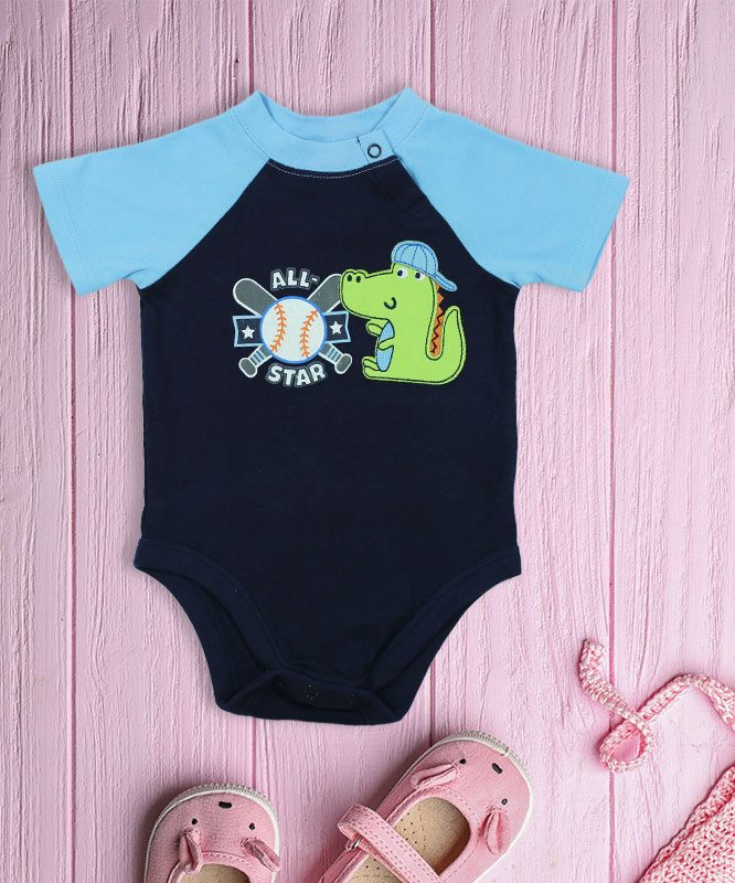 All Stars Dino on Black and Blue Baby Rompers-big