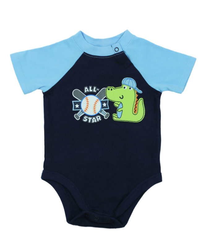 All Stars Dino on Black and Blue Baby Rompers