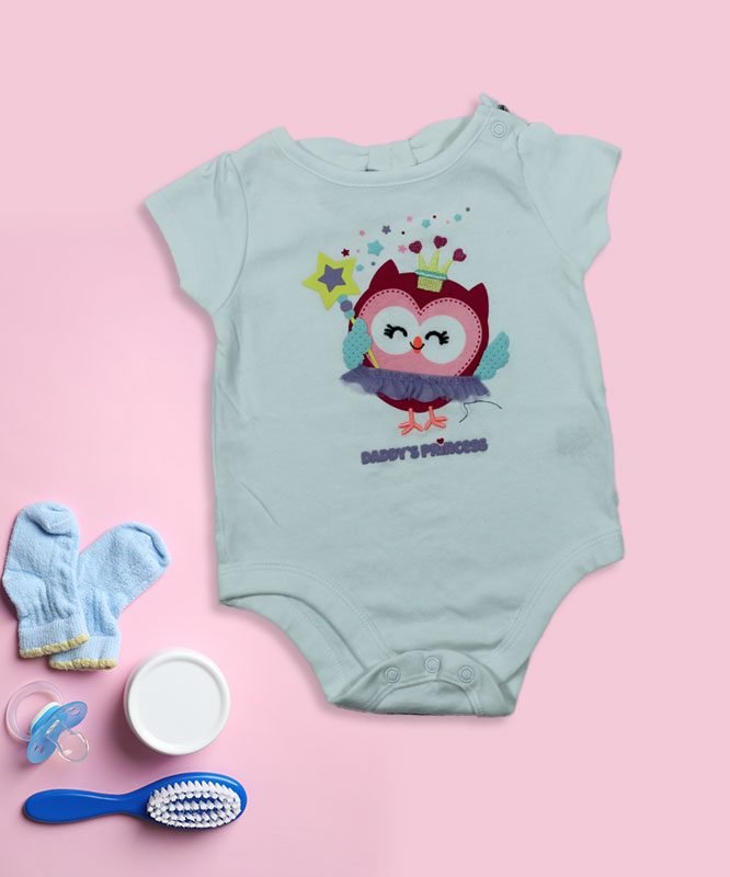 Daddy's Princess with owl design on white baby rompers