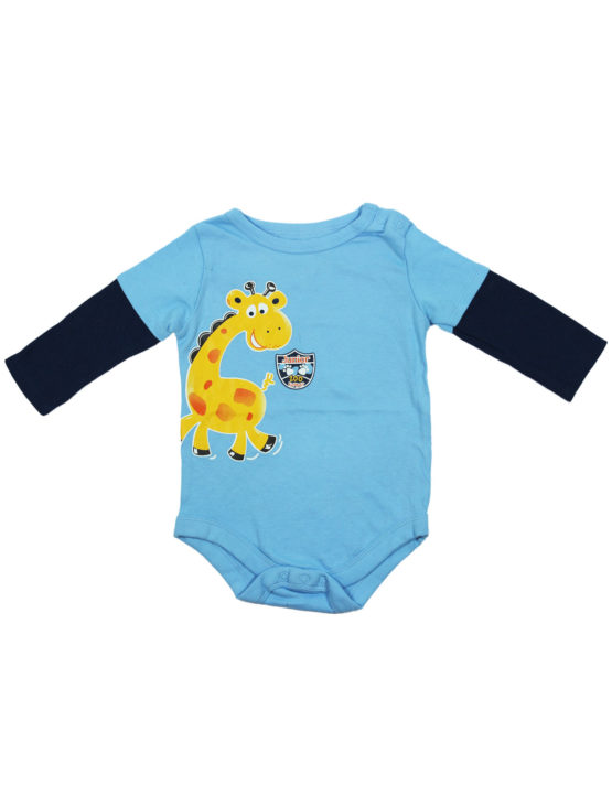 Giraffy on Blue and Black Baby Rompers