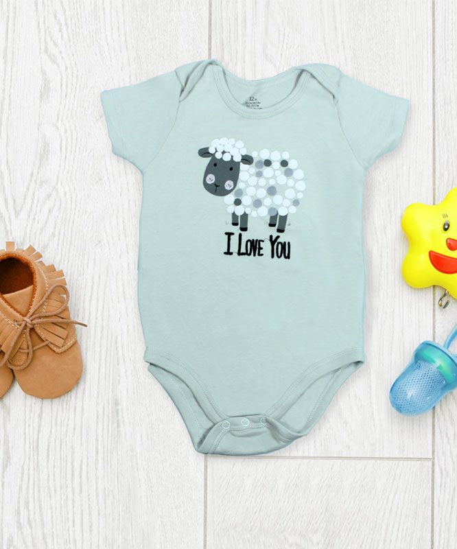 I love you sheep on Grey Baby Rompers