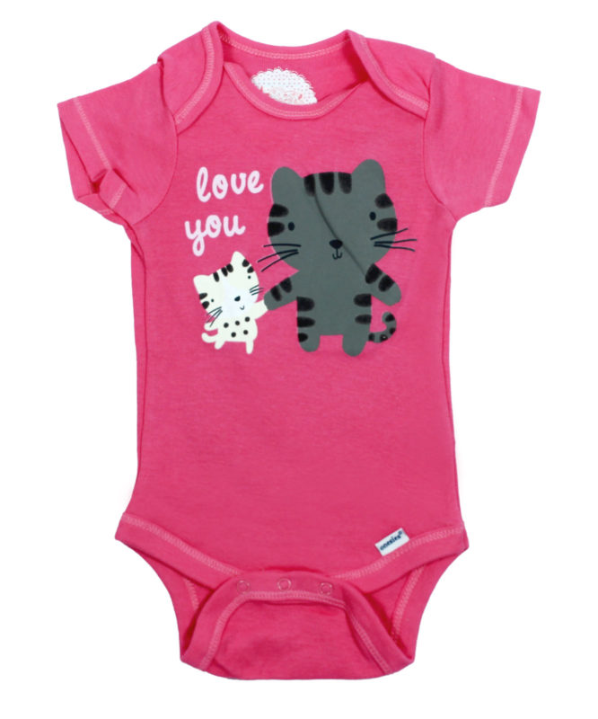 Love you Cats on Pink Baby Rompers