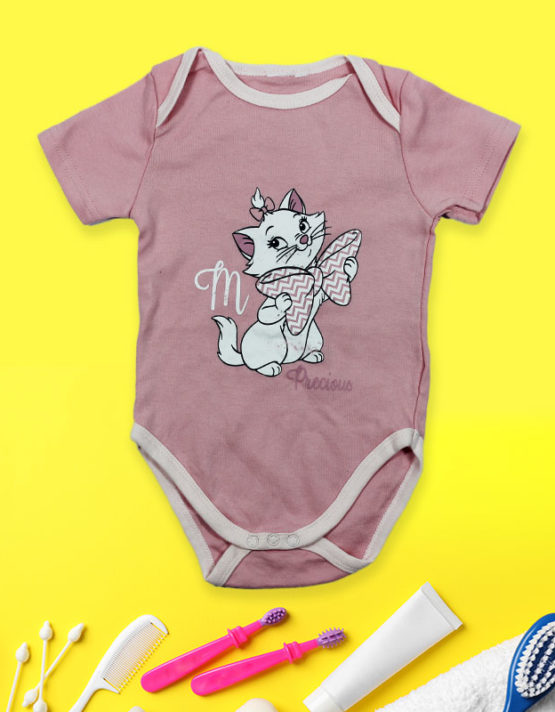 M Precious Cat on Pink Baby Rompers