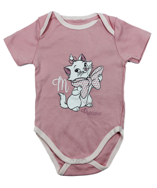 M Precious Cat on Pink Baby Rompers