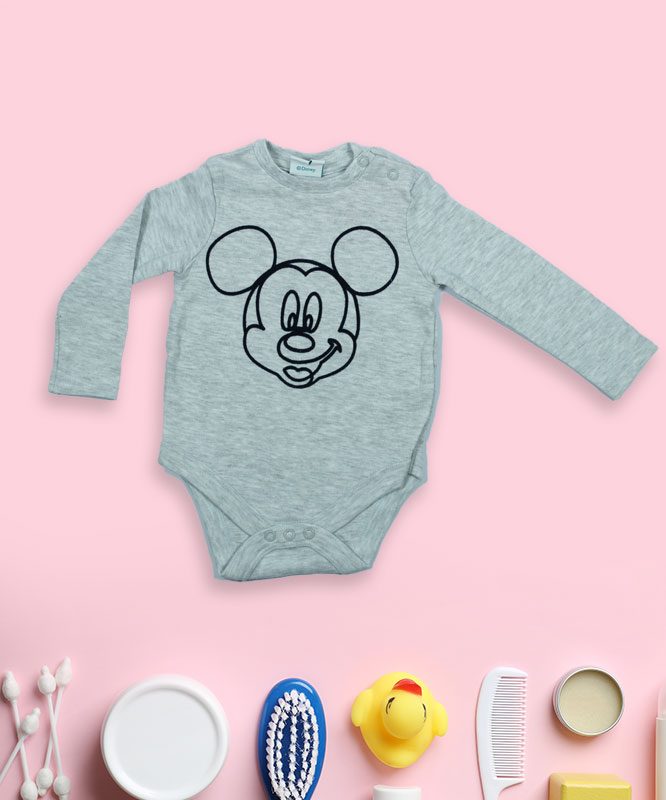 Mickey on Grey Baby Rompers