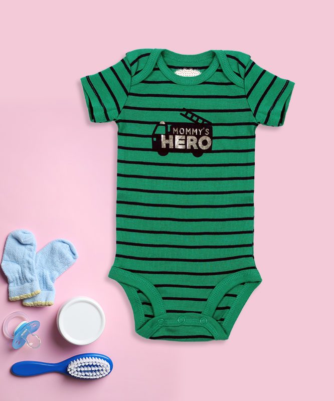 Mommy's Hero Green Stripes Baby Rompers