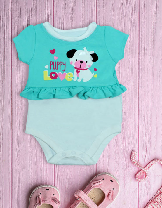 Puppy Love Cyan Baby Rompers