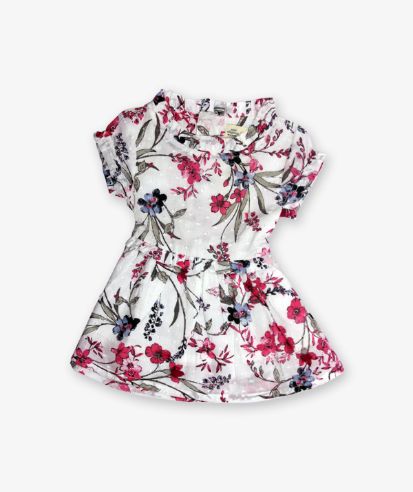 White and pink floral printed Frock