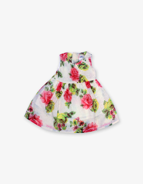 White pink floral printed Frock