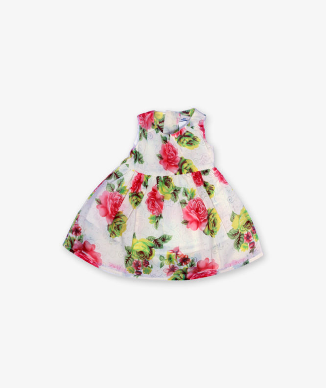 White pink floral printed Frock
