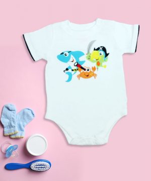 animal pirates on white romper