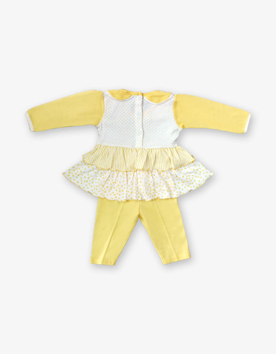 Yellow and white frock with yellow pant