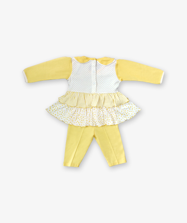 Yellow and white frock with yellow pant