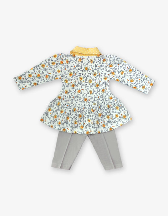 Yellow floral fork with off white pant