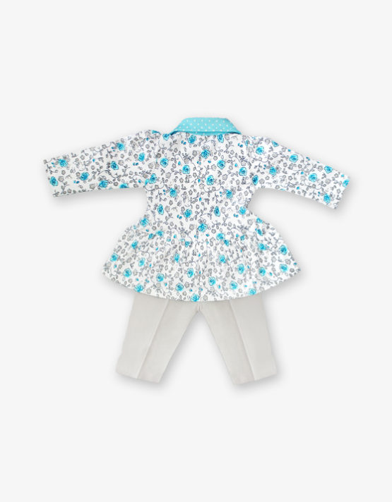 blue floral fork with off white pant